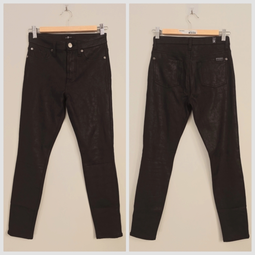 7 For All Mankind Faux Suede Vegan Skinny Legging Pants Black Size 25 Ankle Leng